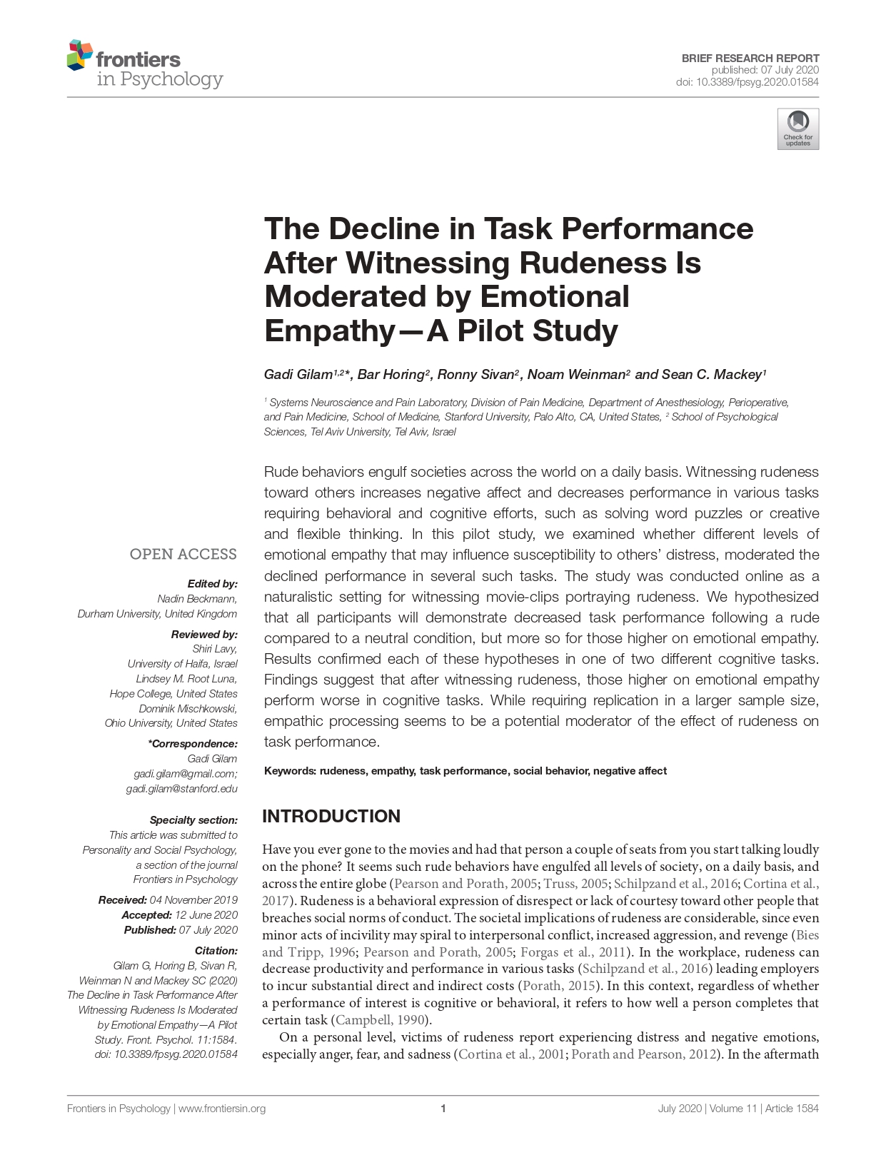 Impact of Rudeness on Task Performance