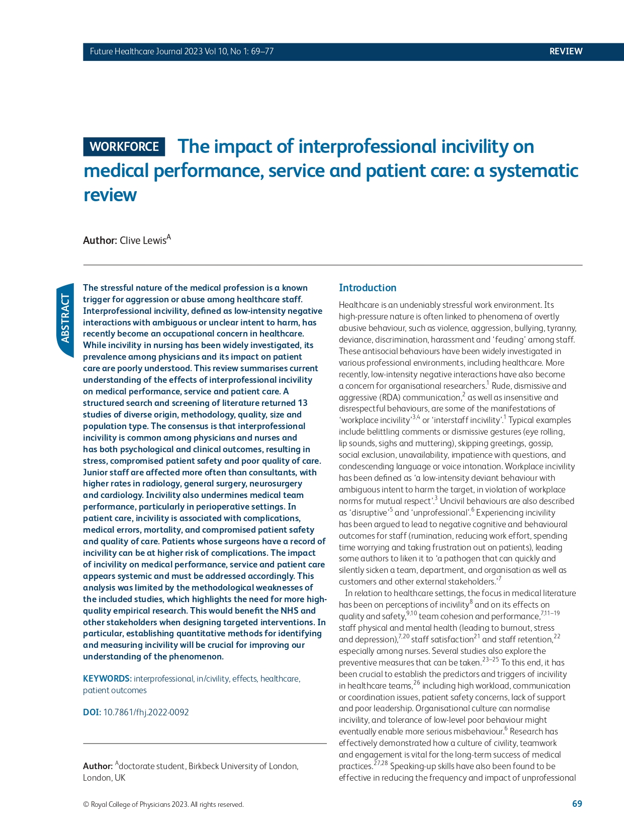 Impact of Interprofessional Incivility